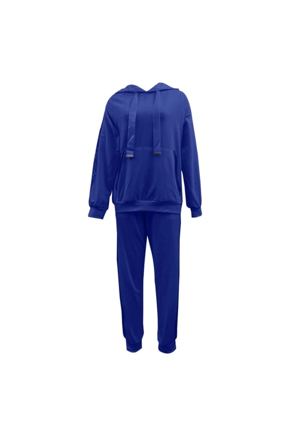 Women's Casual Solid Color Hoodie Sweatpants Set Sequin Trim Two Piece Outfit Comfortable Wear Stylish Tracksuit