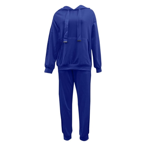 Women's Casual Solid Color Hoodie Sweatpants Set Sequin Trim Two Piece Outfit Comfortable Wear Stylish Tracksuit