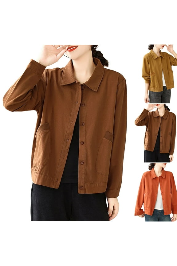 Women's Casual Solid Color Jacket Workwear Loose Fit Top Outerwear Lightweight Breathable Professional Office Attire | CSEONE,Coffee XL