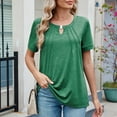 thumbnail image 1 of Women's Casual Solid Color Keyhole Round Neck Loose Short Sleeve T Shirt Top Womens Solid Color Top Womens Long Sleeve Athletic Shirt Short Sleeve T Shirts Women Space T Shirt Active Shirt Woman Large, 1 of 6