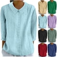 thumbnail image 1 of Women's Casual Solid Color Lapel 3/4 Sleeve Tops Shirts Blouses Crewneck Loose Fit Soft Business Work Office Vacation Outfits Fashion Essential Gift for Women | Sopatenor,Yellow XL, 1 of 8