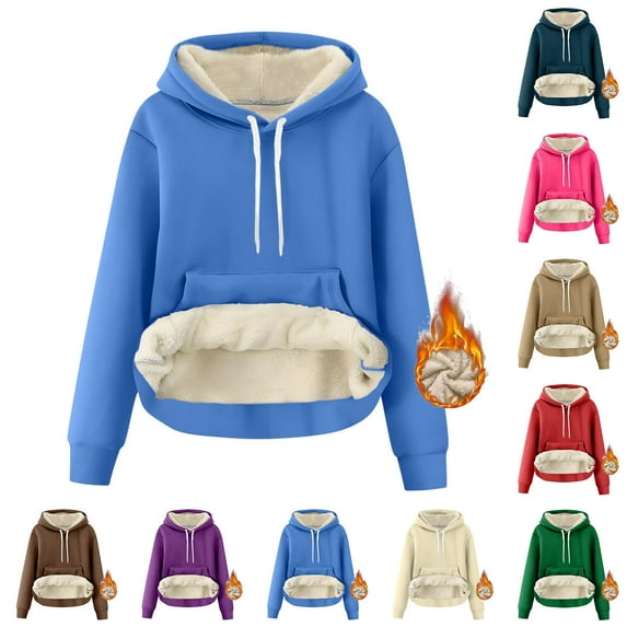 Women's Casual Solid Color Long Sleeve Hooded Sweatshirt Top Blouse with Drawing Pocket Loose Fit Soft Warm Fashion Essential for Daily Wear Loungewear Travel | CSEONE,Blue XL