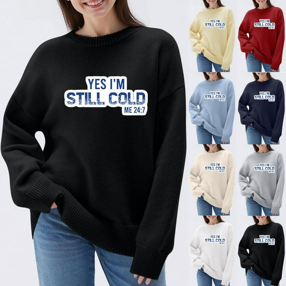 Women's Casual Solid Color Long Sleeve Round Neck Sweater Top Blouses Shirts Tops for Casual Daily Wear Business Office Work Travel Outfits Fashion Essential Gift for Women