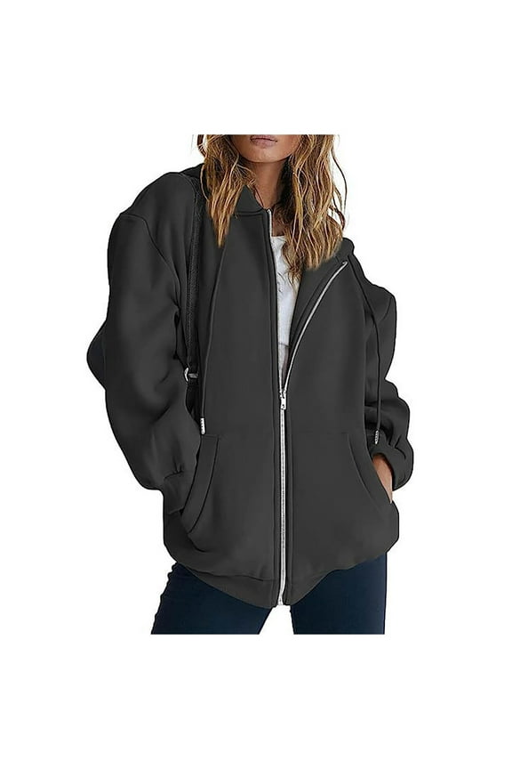 Women's Casual Solid Color Long Sleeve Zipper Coat with Pockets Comfortable Sweatshirt Top