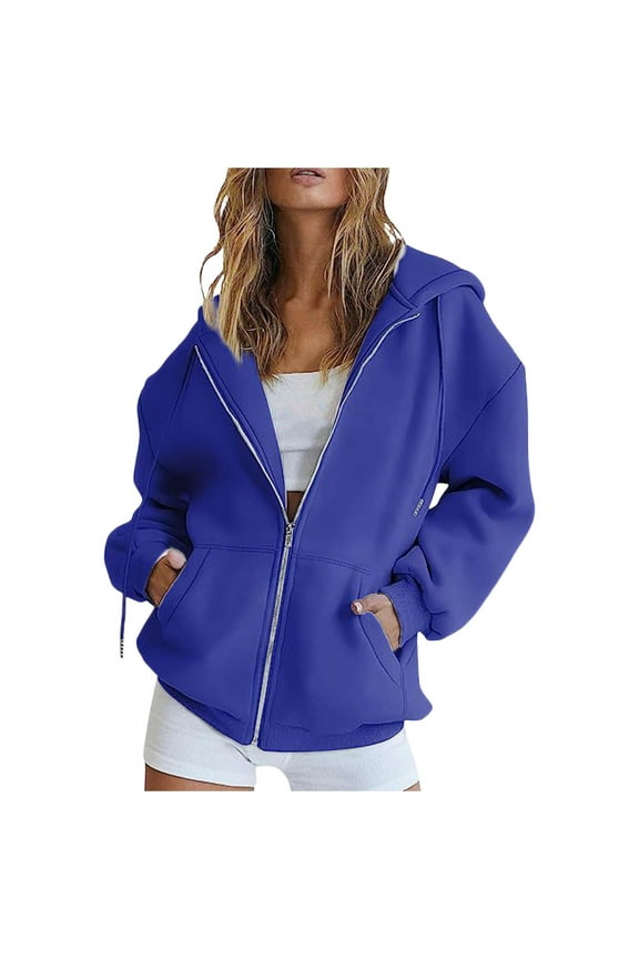 Women's Casual Solid Color Long Sleeve Zipper Hooded Coat with Pocket Sweatshirt Tops for Everyday Comfort and Stylish Outerwear