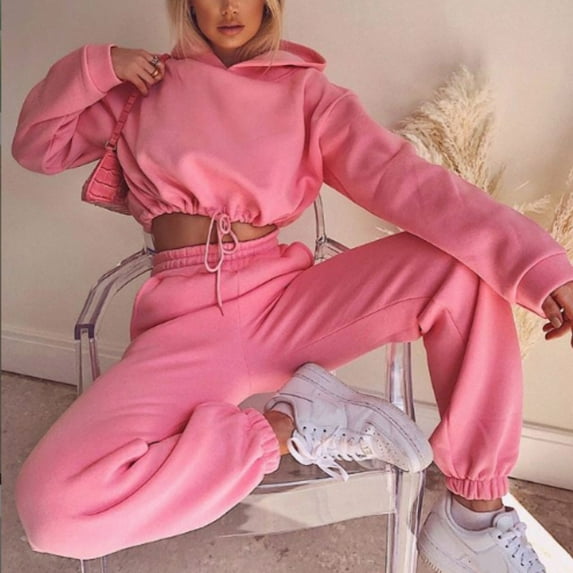 Women's Casual Solid Color Long Sleeved Hoodie Trousers Sweatershirt Sports Suit Chiffon Two Piece Work Out Outfit Set Women Holiday Outfits Wedding Pant Suits Petite Size Smart Casual Outfit Snow