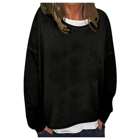 Women's Casual Solid Color Loose Fit Crew Neck Sweatshirt Comfortable Stylish Pullover Hoodless Top Soft Breathable Fabric