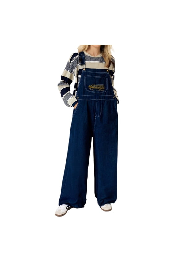 Women's Casual Solid Color Loose Suspender Wide Leg Pants