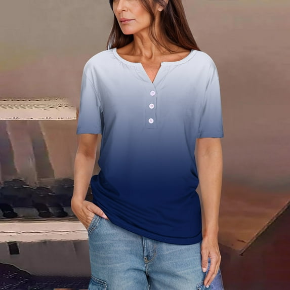 Women's Casual Solid Color Medium Short Sleeve V-Neck Top