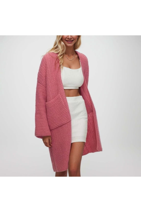 Women's Casual Solid Color Mid Length Coat Cardigan plus Size Cardigans for Women 3x Women Summer Sweater Summer Sheer Cardigans for Women plus Size Womens Sweaters Womens Heavy Cardigans Long Sleeve