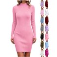 thumbnail image 1 of Women's Casual Solid Color Mock Neck Slim Long Sleeve Bodycon Dress, 1 of 7