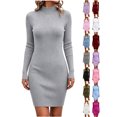 thumbnail image 1 of Women's Casual Solid Color Mock Neck Slim Long Sleeve Bodycon Dress, 1 of 7