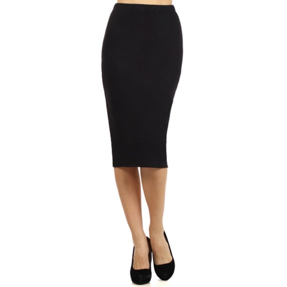 Moa Collection Women's Casual Solid Print Mid-Length Pull-On Pencil Skirt, Black