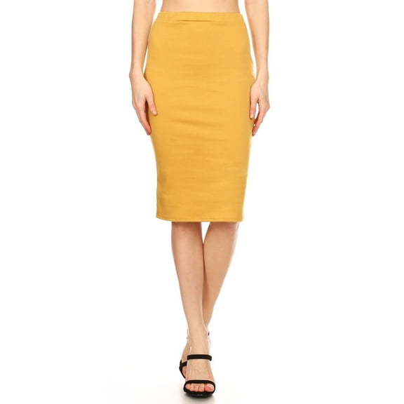 Moa Collection Knit Pencil Skirt - Yellow Solid Print
