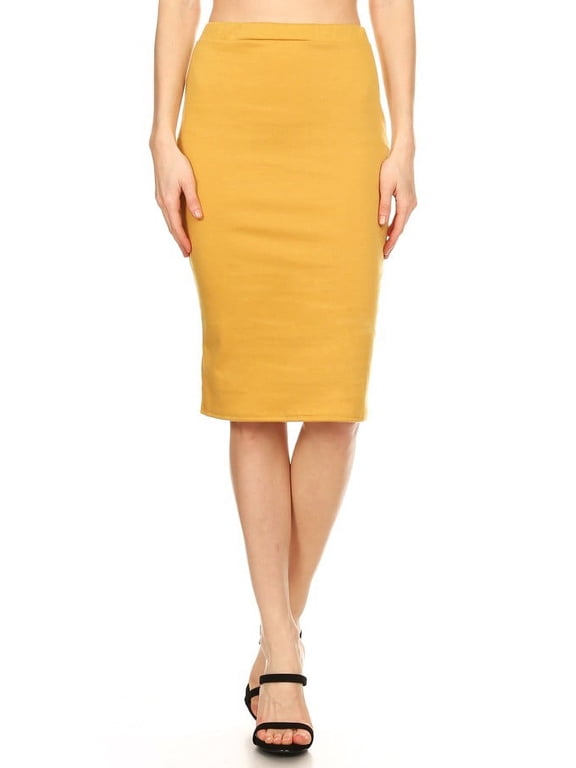 Knit Pencil Skirt - Yellow Solid Print