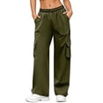 thumbnail image 1 of Women's Casual Solid Color Pants Straight Leg Cargo Casual Trousers With Pockets, 1 of 9