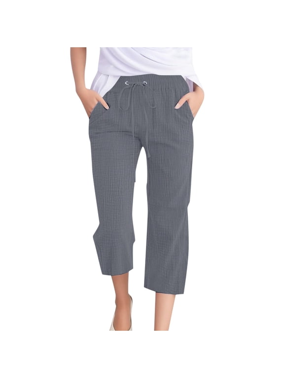 Women's Casual Solid Color Plain Weave 7/8 Pants - Breathable Fabric, Mid-Rise Waist & Versatile Style for Daily Wear