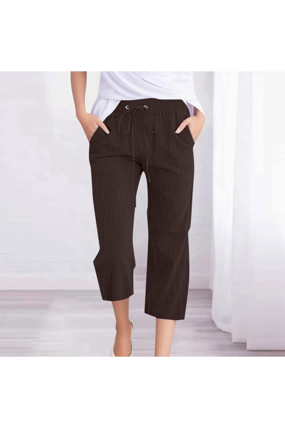 Women's Casual Solid Color Plain Weave Breathable 7/8 Pants Womens Casual Pants for Summer Cropped Womens Tall Pants Casual Work Business Casual Pants for Women Print Womens Pants Elastic Waist Casual