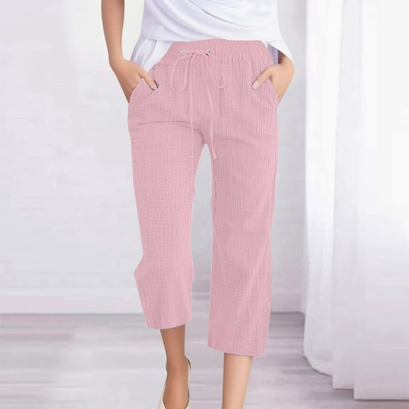 Women's Casual Solid Color Plain Weave Breathable 7/8 Pants plus Size Dress Pants for Women Business Casual Womens Winter Pants Women's Pants Casual Elastic Waist Dress Pants for Women Casual