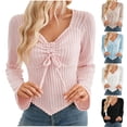 thumbnail image 1 of Women's Casual Solid Color Pleated Long Sleeve Stripe T-Shirt Tops Blouses Crewneck Loose Fit Soft Comfortable Daily Wear Work Office Vacation Fashion Essential Gift for Women, 1 of 9