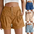 thumbnail image 1 of Women's Casual Solid Color Pocket Shorts Jeans, Denim Bermuda Shorts Bottoms, High Waisted Relaxed Fit Stretchy, Soft Comfy, Lounge Home Beach Vacation Streetwear Travel Essentials, 1 of 9