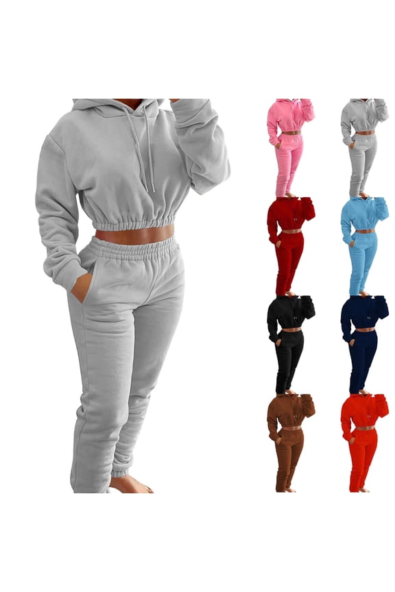 Women's Casual Solid Color Pullover Long Sleeved Hooded Sweatshirts And Pants Two-piece Outfits Set
