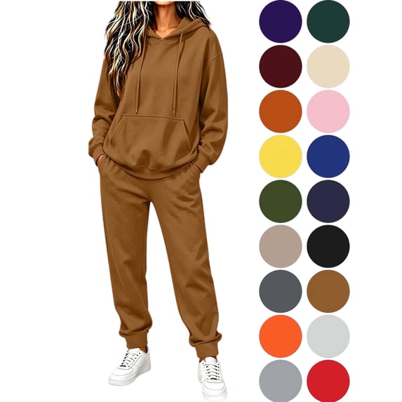 2 Piece Outfits Women's Sweatsuits Hoodies Lounge Sets Fall Oversized Drawstring Sweatpants with Pockets Clothes