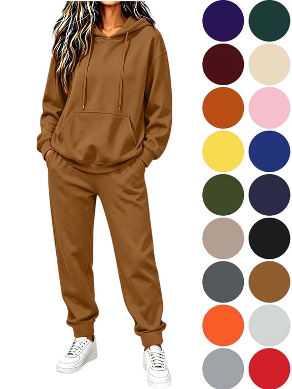 2 Piece Outfits Women's Sweatsuits Hoodies Lounge Sets Fall Oversized Drawstring Sweatpants with Pockets Clothes