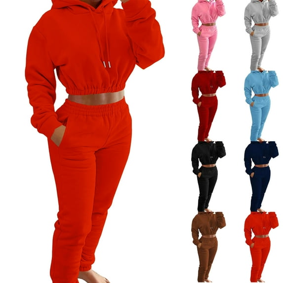 Women's Casual Solid Color Pullover Long Sleeved Hooded Sweatshirts And Pants Two-piece Outfits Set