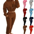 thumbnail image 1 of Women's Casual Solid Color Pullover Long Sleeved Hooded Sweatshirts And Pants Two-piece Outfits Set, 1 of 13