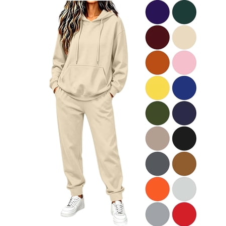 sovlvnd 2 Piece Outfits Women's Sweatsuits Hoodies Lounge Sets Fall Oversized Drawstring Sweatpants with Pockets Clothes