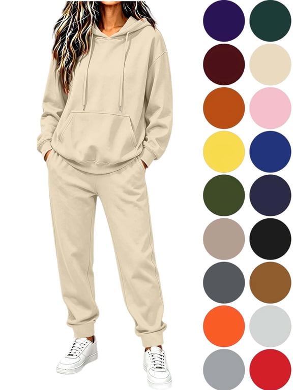 2 Piece Outfits Women's Sweatsuits Hoodies Lounge Sets Fall Oversized Drawstring Sweatpants with Pockets Clothes