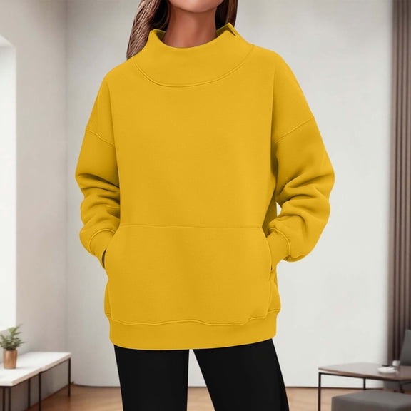 Women's Casual Solid Color Pullover Sweater Soft Comfortable Long Sleeve Crewneck Top with Side Pocket for Everyday Wear