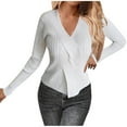 thumbnail image 1 of Women's Casual Solid Color Pullover Sweaters Sexy V Neck Long Sleeve Twist Knot Soft Ribbed Knit Sweater Tops, 1 of 3