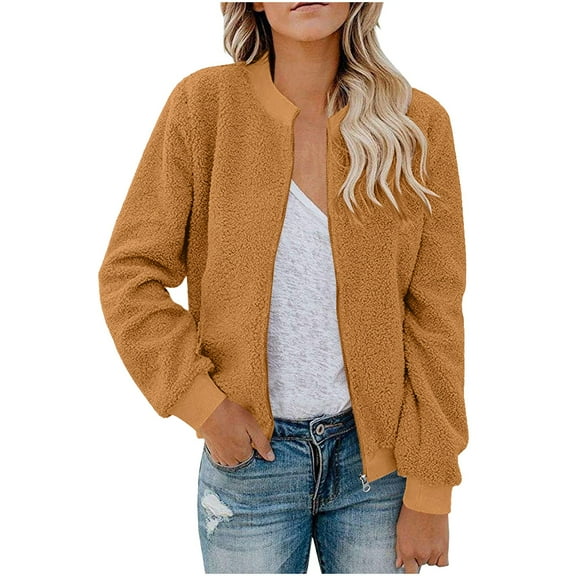 Women's Casual Solid Color Reversible Jacket Coat Sweaters for Cold Weather Women Jacket Women Full Zip Microfiber Jacket Zip Scrub Jacket Women's Sweater Coats Shirt with Hood Women Tantrum Jacket