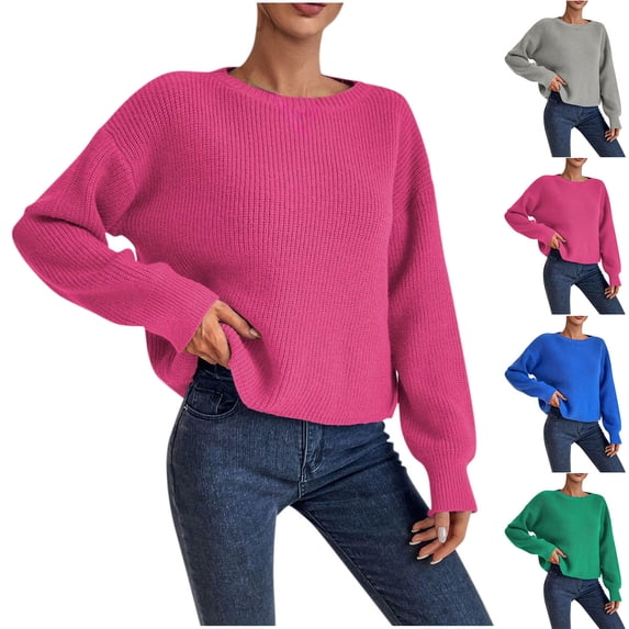 Women's Casual Solid Color Round Neck Long Sleeve Pullover Sweater Top Blouse for Loose Fit Business Office Work Travel Outfits Fashion Essential Gift for Women | CSEONE,Green L