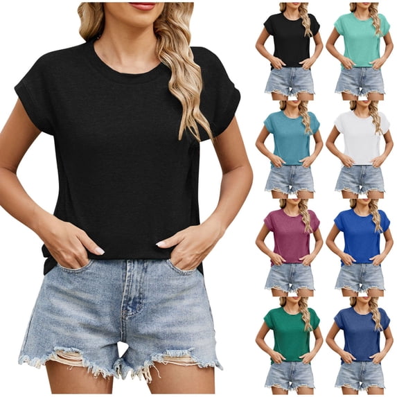 Women's Casual Solid Color Round Neck Loose Fit T-Shirt Tee Top, Breathable Cotton, Relaxed Everyday Wear, Summer Fashion Basic | CSEONE,Green XL