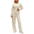 thumbnail image 1 of Women's Casual Solid Color Round Neck Pullover Sweatshirt And Pants Set Comfortable Wear For Daily Outfits In Autumn Winter pajamas set for women, 1 of 6