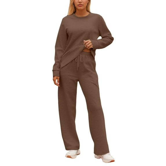 Women's Casual Solid Color Round Neck Pullover Sweatshirt And Pants Set Comfortable Wear For Daily Outfits In Autumn Winter pajamas women