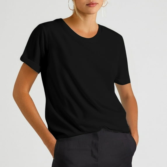 Women's Casual Solid Color Round Neck Short Sleeve T Shirt Versatile Everyday Tee Long Sleeve Spandex Shirt Long Sleeve Heat Workout T Shirts Women for Women Long Sleeve Medium Shirt Womens Tee