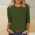 thumbnail image 1 of Women's Casual Solid Color Round Neck Three Quarter Sleeve Tops Blouse Womens Henley Long Sleeve Gingham Top Womens Boho Blouse, 1 of 5