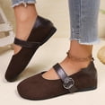 thumbnail image 1 of Women's Casual Solid Color Shallow Mouth Loafers Flat Bottom Shoes Mary Jane Flats Comfortable Business Office Dress Shoes with Ankle Strap, 1 of 9