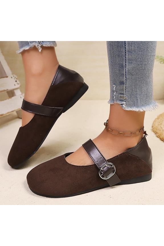 Women's Casual Solid Color Shallow Mouth Loafers Flat Bottom Shoes Mary Jane Flats Comfortable Business Office Dress Shoes with Ankle Strap