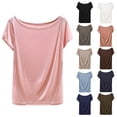 thumbnail image 1 of Women's Casual Solid Color Short Sleeve Round Neck Off The Shoulder T-Shirt Blouse Top Loose Fit Breathable Homewear Summer Fashion | CSEONE,White XL, 1 of 9