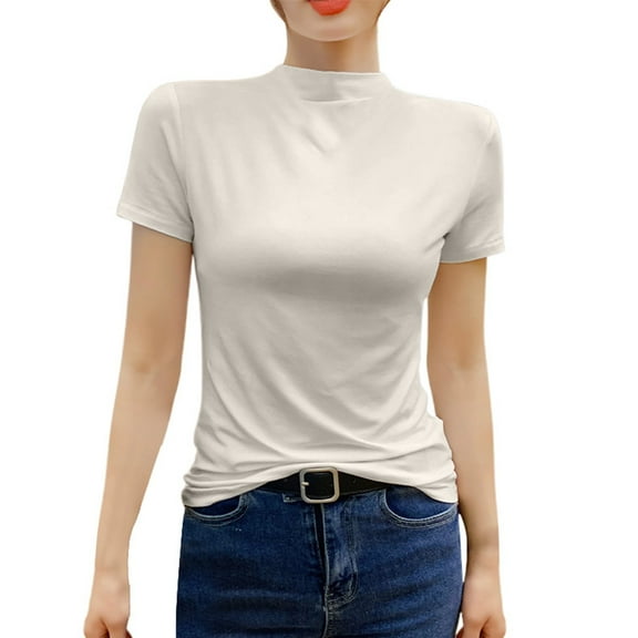 Women's Casual Solid Color Short Sleeve T-Shirt Lightweight Comfortable Fashion Tee Basic Crew Neck Top for Everyday Wear