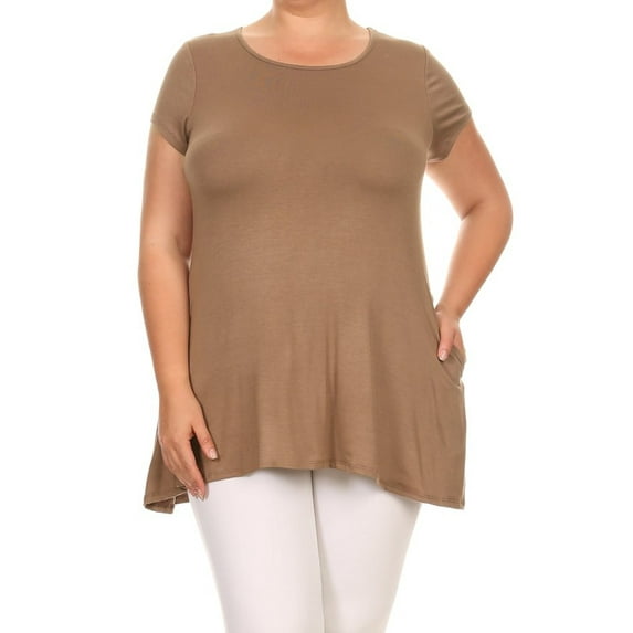 Women's Casual Solid Color Short Sleeve Tunic Top With Pockets