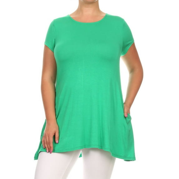 Women's Casual Solid Color Short Sleeve Tunic Top With Pockets