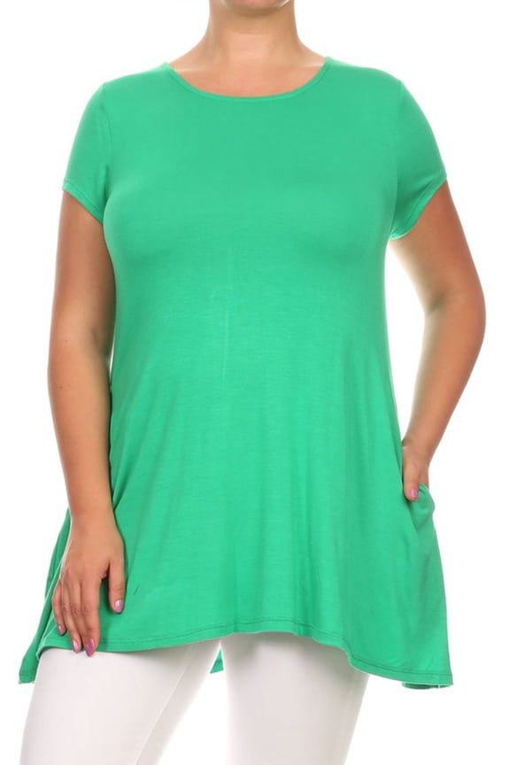 Women's Casual Solid Color Short Sleeve Tunic Top With Pockets