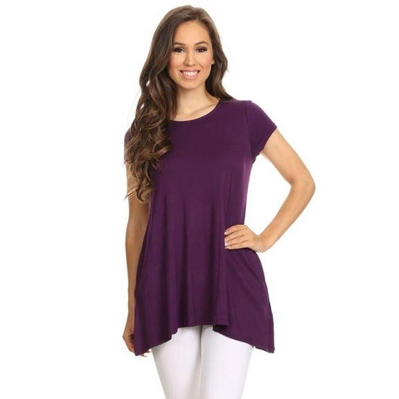 Women's Casual Solid Color Short Sleeve Tunic Top With Pockets