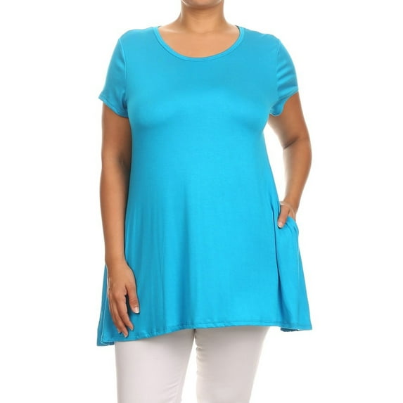 Women's Casual Solid Color Short Sleeve Tunic Top With Pockets
